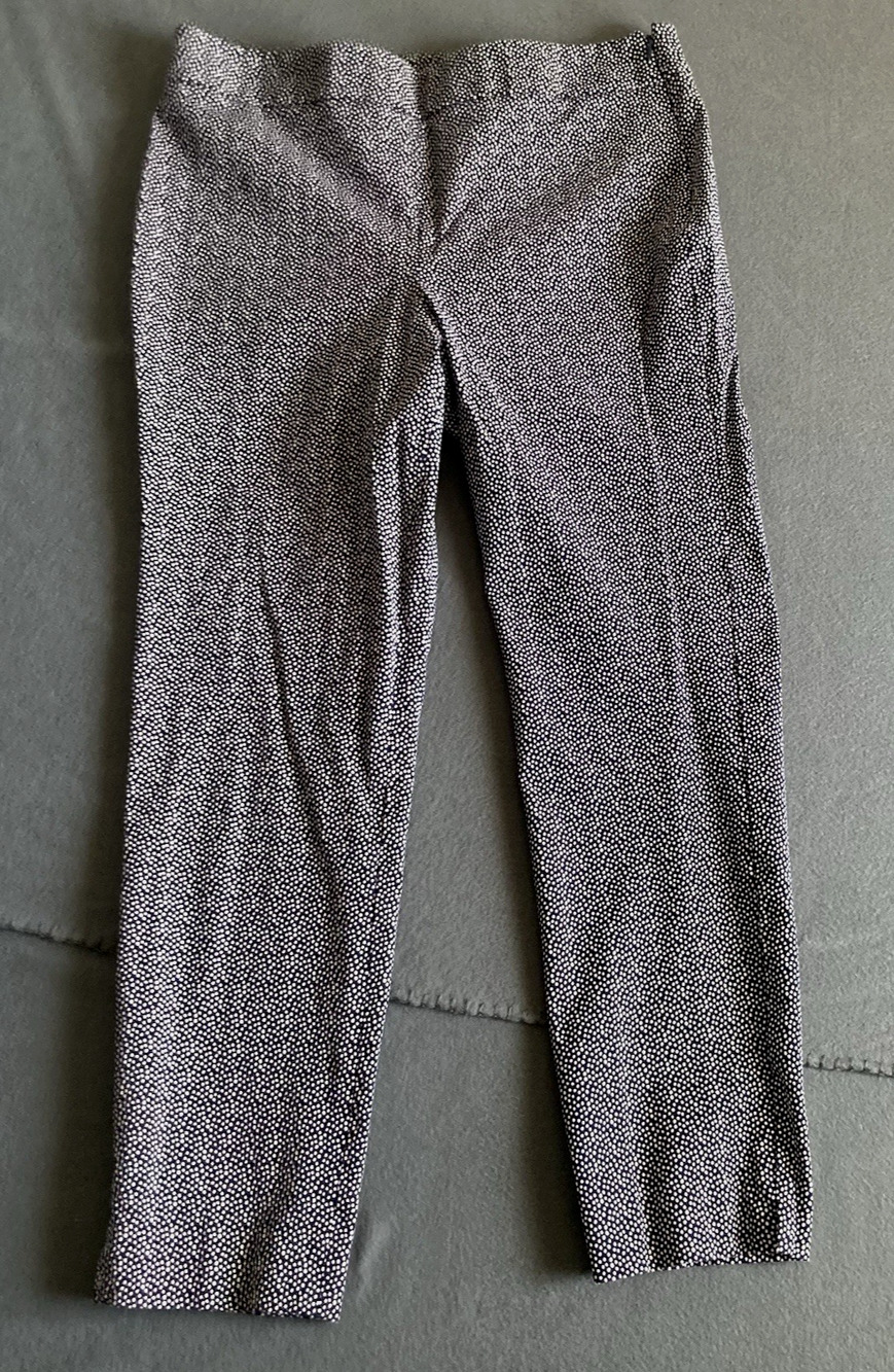 Talbots Chatham Ankle Pant Womens 12 Navy w/White Dots Side Zip At Waist Stretch